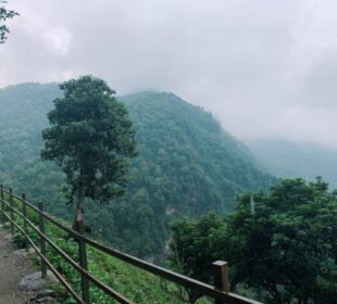 view of overcast mountains on hike in nepal