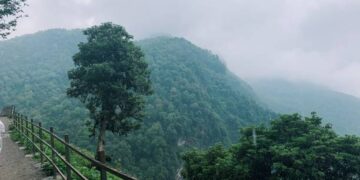 view of overcast mountains on hike in nepal