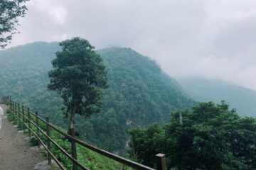 view of overcast mountains on hike in nepal