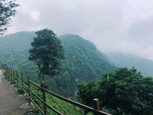 view of overcast mountains on hike in nepal